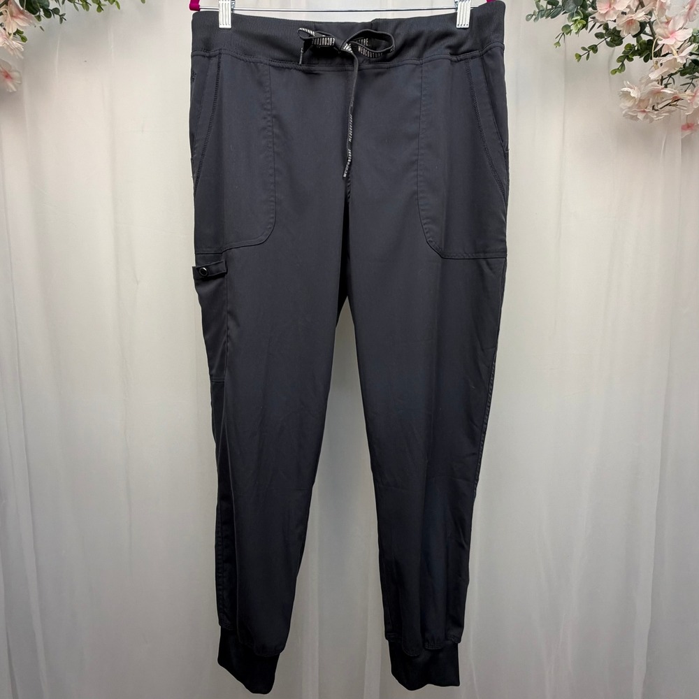 Med Couture Energy Womens Pewter Gray Scrub Jogger Pants 7710 Large